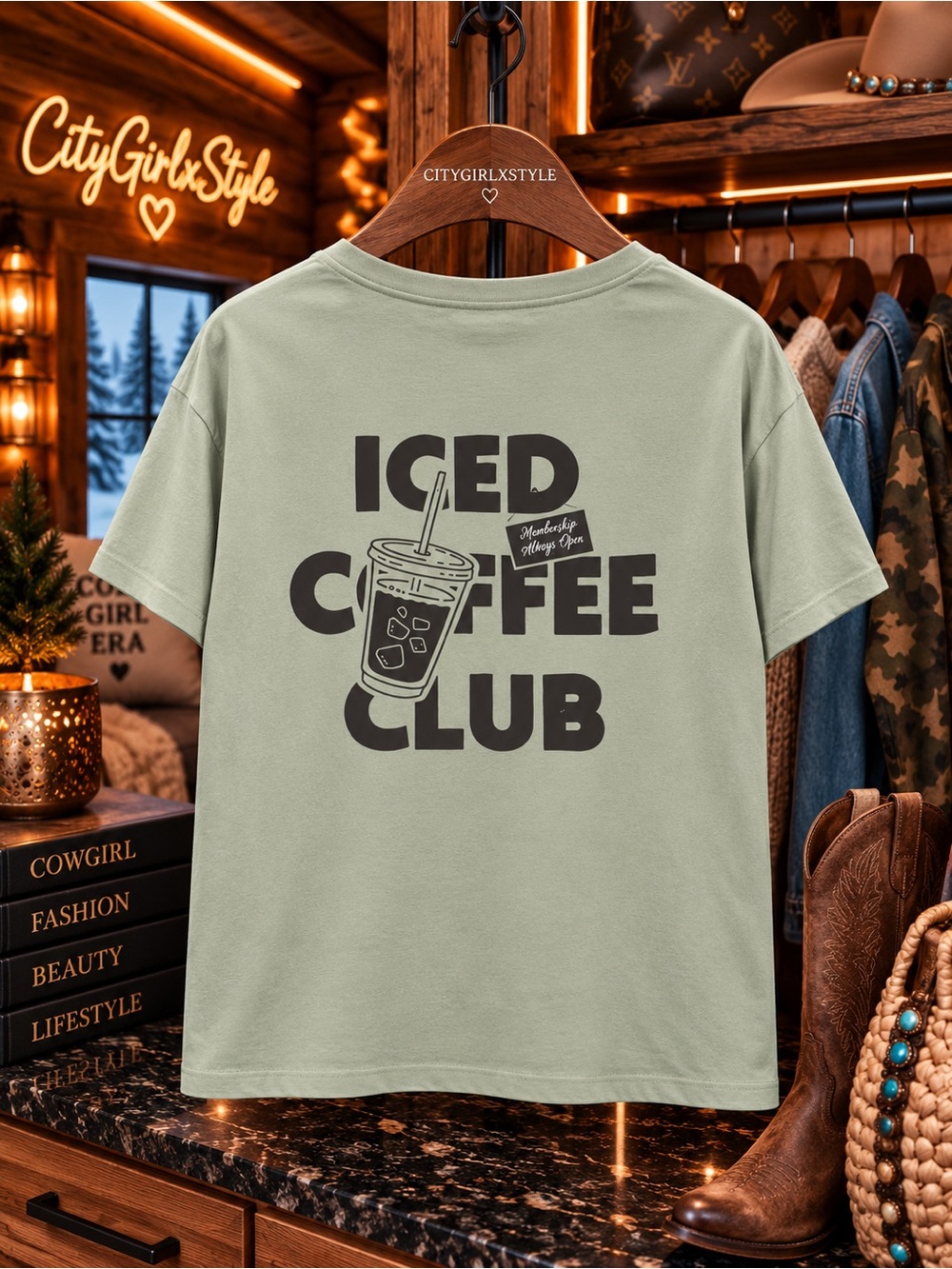 Iced Coffee Club Graphic Tee - Olive Green Size large